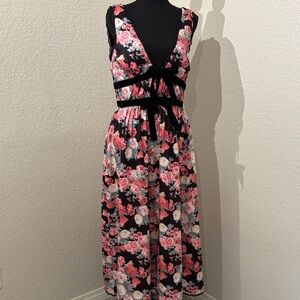 For Love And Lemons Black and Pink Floral Midi Dress